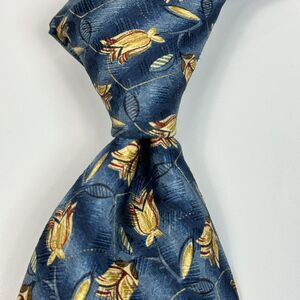Ermenegildo Zegna Floral Blue Art Deco Geometric Mens Neck Tie Luxury 58.5 x 3.5